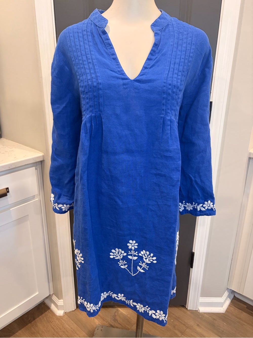Madison Mathews Royal Blue Embroidered V-Neck Midi Dress- Medium